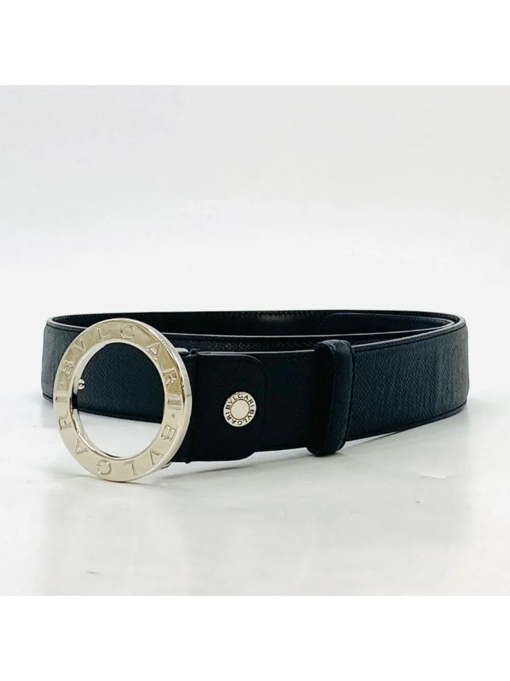 Bvlgari Bulgari Belt Circle Logo Leather Business Black